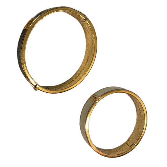 Kate Spade Bracelet Set of 2 Gold-Tone Hinged Bangles Black & White Enamel - EUC - Picture 3 of 7